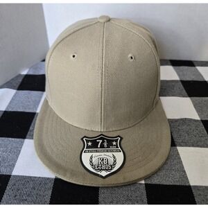 KB Ethos Premium Headwear Solid Beige Men's Flat‎ Brim Bill Ball Cap Size L
